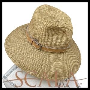 Scala Collezione Gold/Taupe Leather Accent Panama Hat